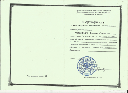 Сертификат повышения квалификации 2013 (Нижний Новгород)